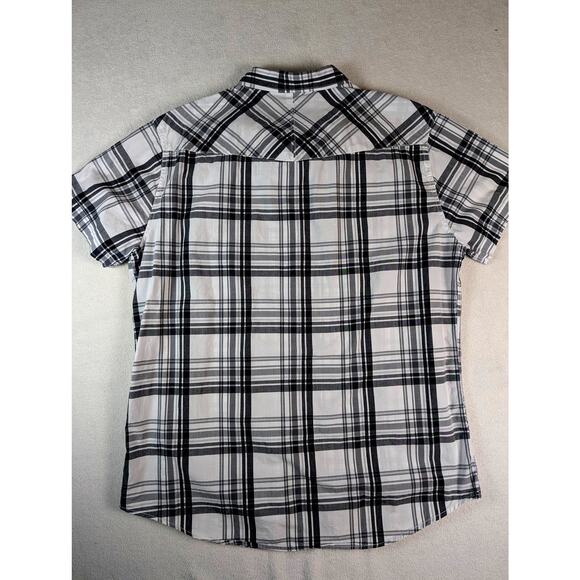 Aeropostale Shirt Men's Short Sleeve Shirt Gray Black Plaid‎ Cotton Button Large - Picture 3 of 6